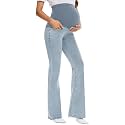 GLAMIX Women's Stretch Maternity Bootcut Jeans with Pockets Over The Belly Bell Bottoms Flare Denim Pants Pregnancy Clothes