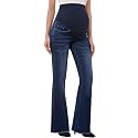 GLAMIX Women's Stretch Maternity Bootcut Jeans with Pockets Over The Belly Bell Bottoms Flare Denim Pants Pregnancy Clothes