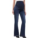 GLAMIX Women's Stretch Maternity Bootcut Jeans with Pockets Over The Belly Bell Bottoms Flare Denim Pants Pregnancy Clothes