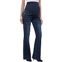GLAMIX Women's Stretch Maternity Bootcut Jeans with Pockets Over The Belly Bell Bottoms Flare Denim Pants Pregnancy Clothes