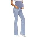 GLAMIX Women's Stretch Maternity Bootcut Jeans with Pockets Over The Belly Bell Bottoms Flare Denim Pants Pregnancy Clothes