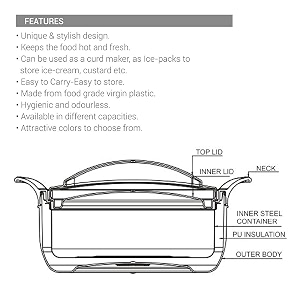 insulated inner stainless steel casserole bpa free  food grade  easy to carry  easy to store  ideal for chapatti  roti  curd makermulticolor plastic pack of 2