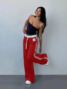 GlamsyStyle Comfort Fit Women Red Trousers
