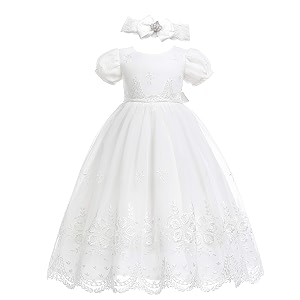 glamulice baby-girls newborn satin christening baptism floral embroidered dress gown outfit