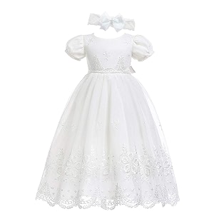 glamulice baby-girls newborn satin christening baptism floral embroidered dress gown outfit
