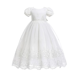 glamulice baby-girls newborn satin christening baptism floral embroidered dress gown outfit