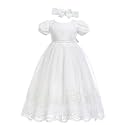 Glamulice Baby-Girls Newborn Satin Christening Baptism Floral Embroidered Dress Gown Outfit