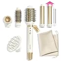 GLAMUP® Dual Voltage 6 in 1 Hot Air Styler, Upgraded Long Barrel, Diffuser, Round Brush, Powerful High Speed Dryer, Tight Grip, Curling Volumizing Gift Set with Bag, Travel Friendly
