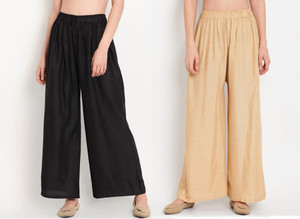 glansi pack of 2 women relaxed beige black viscose rayon trousers