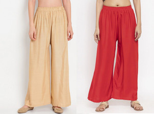 glansi pack of 2 women relaxed beige red viscose rayon trousers