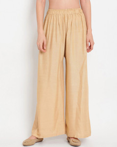 glansi women regular fit beige viscose rayon trousers