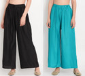 Glansi Pack of 2 Women Regular Fit Black, Blue Viscose Rayon Trousers