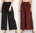 Glansi Pack of 2 Women Regular Fit Black, Brown Polycotton Trousers