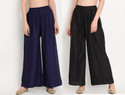 Glansi Pack of 2 Women Relaxed Black, Dark Blue Viscose Rayon Trousers