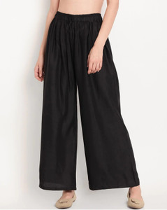 glansi women regular fit black viscose rayon trousers
