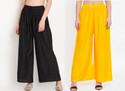 Glansi Pack of 2 Women Regular Fit Black, Yellow Viscose Rayon Trousers