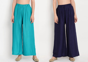 glansi pack of 2 women regular fit blue dark blue viscose rayon trousers