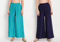 Glansi Pack of 2 Women Regular Fit Blue, Dark Blue Viscose Rayon Trousers