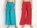 Glansi Pack of 2 Women Regular Fit Blue, Red Viscose Rayon Trousers