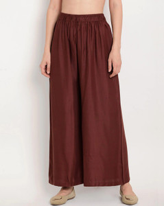 glansi women regular fit brown viscose rayon trousers