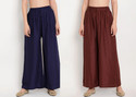Glansi Pack of 2 Women Regular Fit Dark Blue, Brown Viscose Rayon Trousers