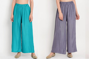glansi pack of 2 women regular fit grey blue viscose rayon trousers