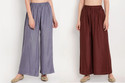 Glansi Pack of 2 Women Regular Fit Grey, Brown Viscose Rayon Trousers