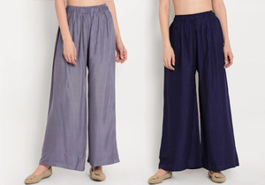 glansi pack of 2 women regular fit grey dark blue viscose rayon trousers