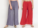 Glansi Pack of 2 Women Regular Fit Grey, Red Viscose Rayon Trousers