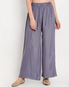 glansi women regular fit grey viscose rayon trousers