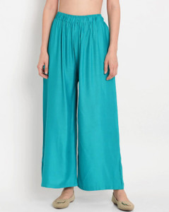 glansi women regular fit light blue viscose rayon trousers