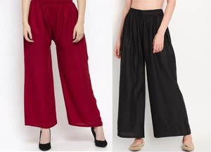 glansi pack of 2 women relaxed maroon black viscose rayon trousers