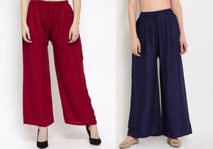 glansi pack of 2 women relaxed maroon dark blue viscose rayon trousers