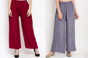 glansi pack of 2 women regular fit maroon grey viscose rayon trousers