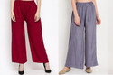 Glansi Pack of 2 Women Regular Fit Maroon, Grey Viscose Rayon Trousers