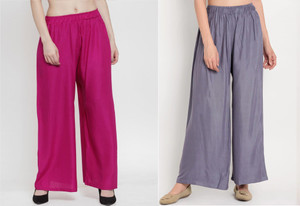 glansi pack of 2 women regular fit pink grey viscose rayon trousers