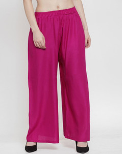 glansi women regular fit pink viscose rayon trousers