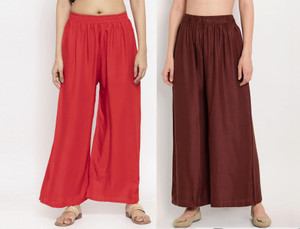glansi pack of 2 women regular fit red brown viscose rayon trousers