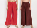 Glansi Pack of 2 Women Regular Fit Red, Brown Viscose Rayon Trousers