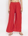 Glansi Women Regular Fit Red Viscose Rayon Trousers
