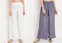 Glansi Pack of 2 Women Regular Fit White, Grey Viscose Rayon Trousers