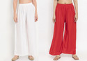 Glansi Pack of 2 Women Relaxed White, Red Viscose Rayon Trousers