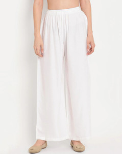 glansi women regular fit white viscose rayon trousers