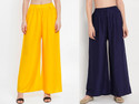 Glansi Pack of 2 Women Regular Fit Yellow, Dark Blue Viscose Rayon Trousers