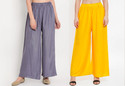 Glansi Pack of 2 Women Regular Fit Yellow, Grey Viscose Rayon Trousers