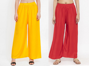 glansi pack of 2 women regular fit yellow red viscose rayon trousers