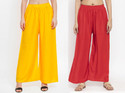 Glansi Pack of 2 Women Regular Fit Yellow, Red Viscose Rayon Trousers