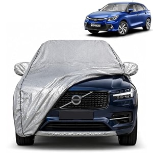 glanza 100 waterproof car cover  dustproof sun protection cover  soft cotton lining  triple stitched  mirror pocket  antenna pocket  all weather body cover silver with yellow piping