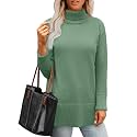 Glanzition Sweaters for Women Turtleneck Side Split Oversized Pullover Tops