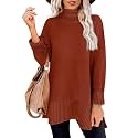 Glanzition Sweaters for Women Turtleneck Side Split Oversized Pullover Tops